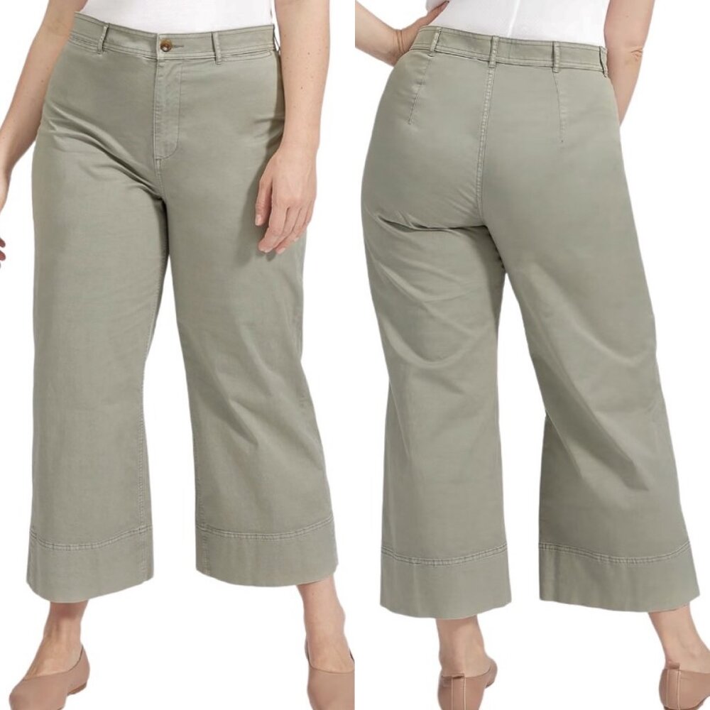 Everlane The Lightweight Wide-Leg Crop Stretch Cotton Chino Pants in Light Sage